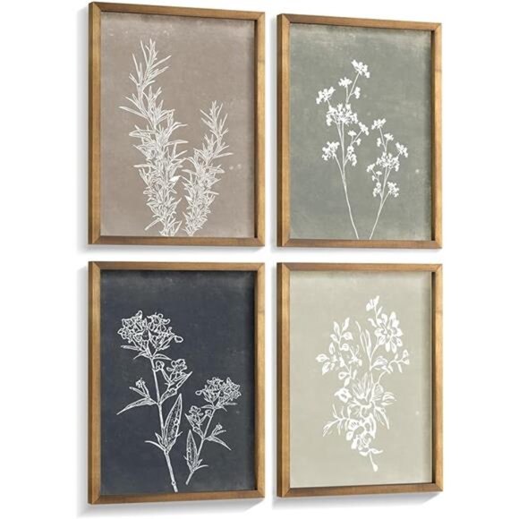 Framed Boho Wall Art Set of 4 for Wooded Minimalist Botanical Print Wall Art - Picture 8 of 8